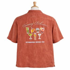 Tommy Bahama Silk Shirt Mens XL Loop Collar Embroidered Diversified Mutual Fun